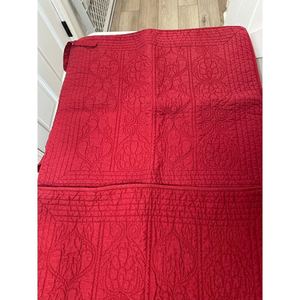 Pottery Barn Euro Red Sham Pillow Cover Quilted Design Tie Closures